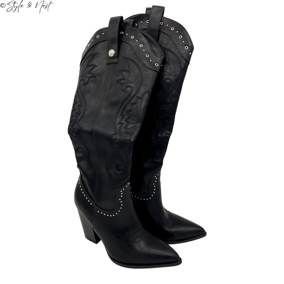 Embroidered Rhinestone Whismigoth Rave Cowboy Boots Knee High Women Size 7 - Picture 4 of 12